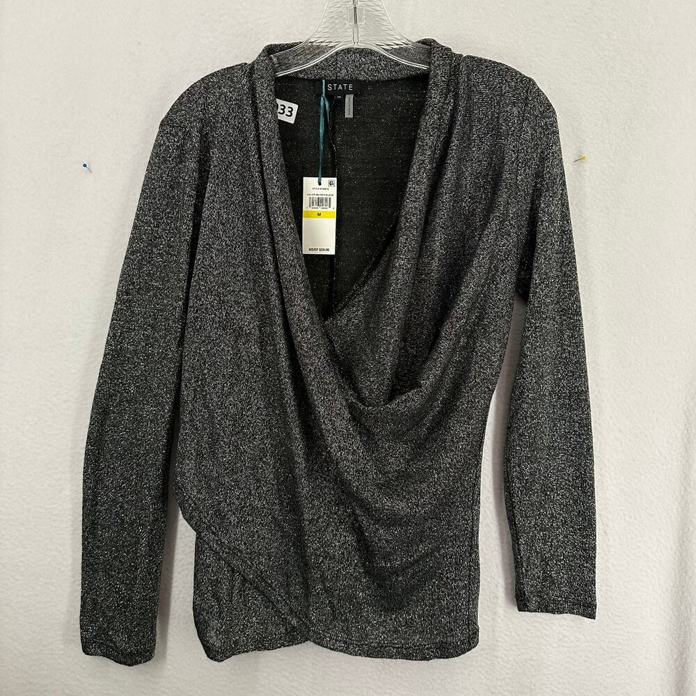 NWT 1.State Metallic Long Sleeve Sweater Size Medium Grey‎